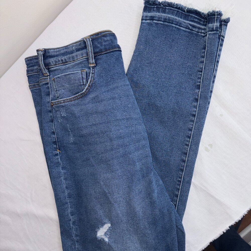Pilcro and the Letterpress Blue Distressed Straight-Leg Jeans